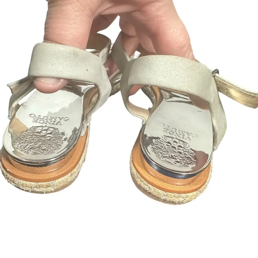 Vince Camuto Women's Silver Espadrille Sandals 6.5M Strappy Ankle Wrap leather - Picture 8 of 12
